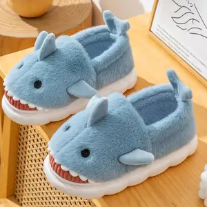 Cute Shark Design Plush Slippers, Casual Soft Comfortable Home Slippers, Warm Slippers for Indoor & Outdoor Use for Women & Girls