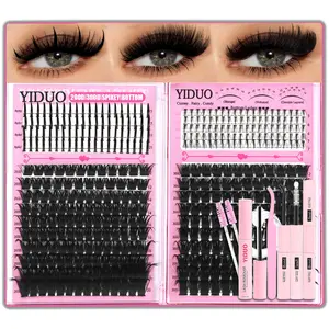 420Pcs Eyelash Cluster Kit Bottom/Spiky/200D/300D Volume Lash Clusters Kit 5-20mm Volume D-Curly Eyelash Extensions Kit with Lash Bond and Seal Tweezers Remover Eyelash Glue Tweezers DIY at Home Easily