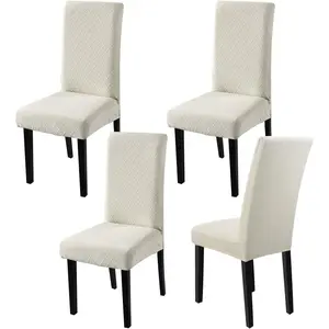 Dining Chair Covers, Stretch Chair Seat Cover Removable Washable Parson Chair Cover Chair Protector Slipcovers (Beige, 4)