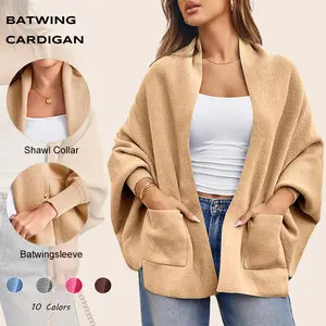 Womens Open Front Cardigan Batwing Long Sleeve Shawl Chunky Knit Loose Fall Poncho Sweater Coats
