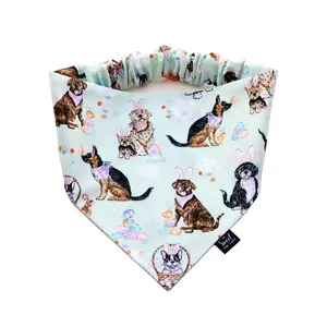 Easter Scrunchie Dog Bandana Perfect for Spring, Handmade Bright Fabric Stretchy Elastic Pet Bandana, Double Layer Durable Cotton Bandana for Small, Medium and Large Dogs, Easter Photoshoot Props, Gift for Dog, Made in the USA