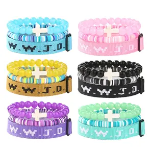 3PCS Christian What Would Jesus Do WWJD Bracelet Set – Stackable Beaded Bracelets with  Woven Wristbands Bracelet, Inspirational Jewelry for Women & Men, Perfect for Mother's Day Gifts, Holiday Jewelry for Faithful Souls