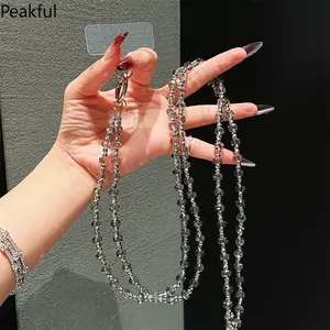 High-End Long Crossbody Phone Lanyard with Water Drop Crystal Beads Anti-Loss Pendant Fashionable Shoulder Strap Pendant