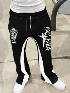 Men's Loose Fit Flare Leg Pants, Casual Streetwear Joggers, Vintage Hip Hop Long Trousers, 3D Print Design, Sporty Fashion