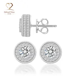 Delzzad Double Halo Ice Stud Earrings Synthetic Moissanite S925 Earrings Jewelry Perfect Birthday Wedding Anniversary Gift for Men Women