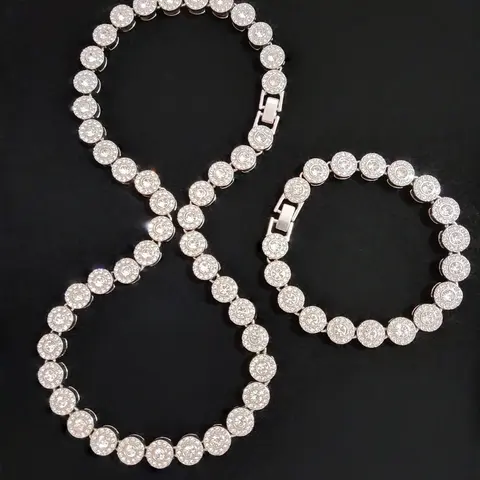 2 Pieces/Set Unisex Alloy Rhinestone Round Necklace and Bracelet, Street Style Jewelry for All Seasons, Fashionable Matching Jewelry Set