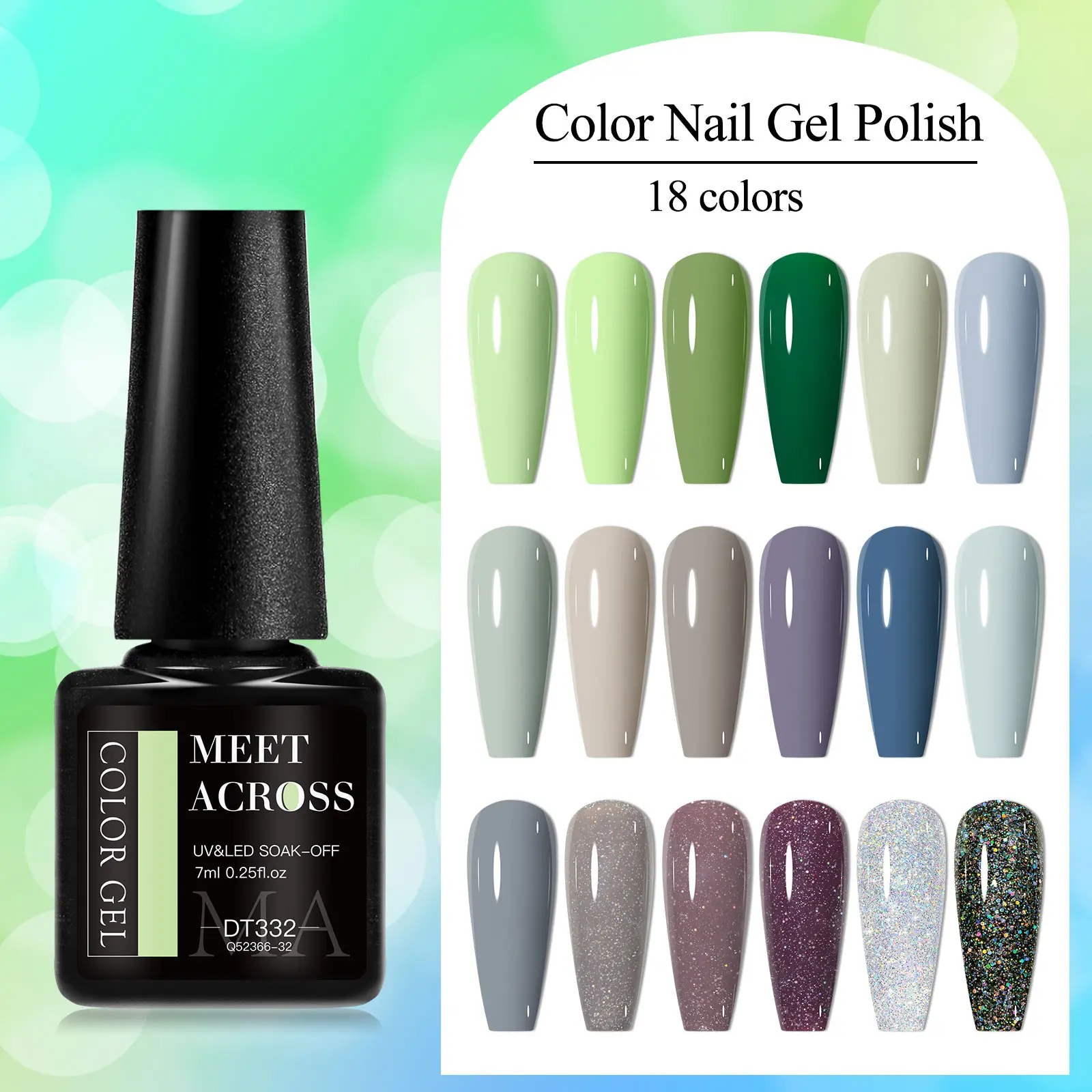 Meet Across 18Colors Spring Summer Mint Green Nail Gel, Pastel Grey Green Soak Off UV Gel DIY Salon Perfect for Gifts, Decorations Nail Art Colorful Bottle Summer Manicure Gift for Women