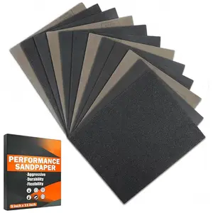 Sandpaper Sheets 9x11 Assortment:12Pcs Wet Dry Silicon Carbide 80 120 180 220 320 400 Assorted Grit Sand Paper for  Furniture/Automotive/Metal Sanding