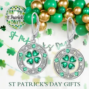 TOUPOP Irish Clover Earrings 925 Sterling Silver Celtic Shamrock Dangle Earrings St Patricks Day Jewelry Christmas for Women Her Girlfriend Sister