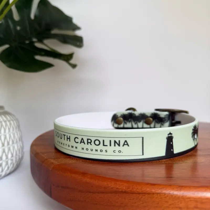 Hometown Hounds Co. South Carolina Dog Collar - Morris Island Design and Lighthouse Silhouette for Pet Owners