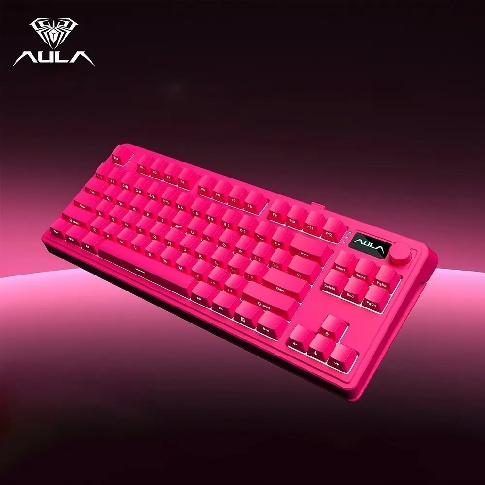 Aula S3187 three-mode keyboard, Lighted keyboard, Ergonomic design keyboard, wired/Wireless, lighting effect, comfortable keys, 84-key layout, multi-function knob, compatible with Windows/Mac/iOS, suitable for code word office, membrane keyboard