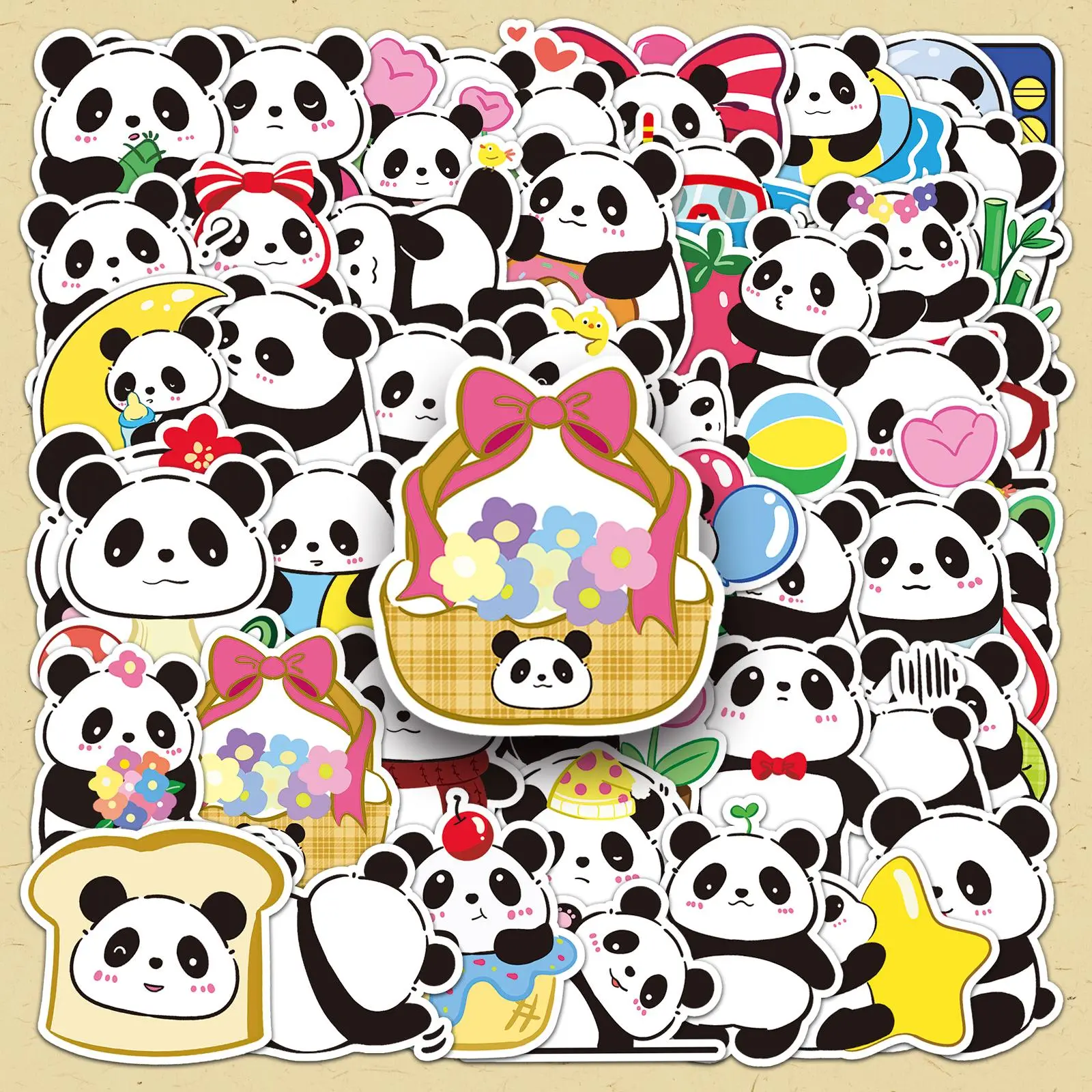 Cartoon Panda Pattern Sticker, 100pcs/set Cute Panda Decorative Sticker, DIY Decals for Water Bottle, Laptop, Phone Case, Scrapbooking, Journal Making