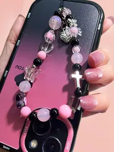Y2K Butterfly Pattern Punk Style Beaded Chain, Ccd Camera Hand Strap DIY Jewelry, Phone Keychain Anti-Loss Accessory, Phone Charm, Cell Phone Charm