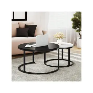 Indoor furniture  Set Of 2 Nesting Coffee Round End Side Table For Small Spaces Living Room