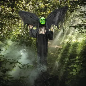 5 Ft. 6" Standing Skeleton Reaper with Animated Wings Halloween Decoration