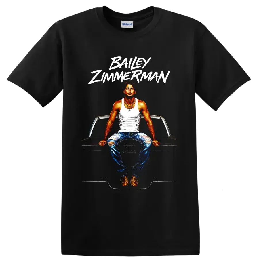Bailey Zimmerman Country Singer Portrait Car Graphic T Shirt Concert Fan Tee