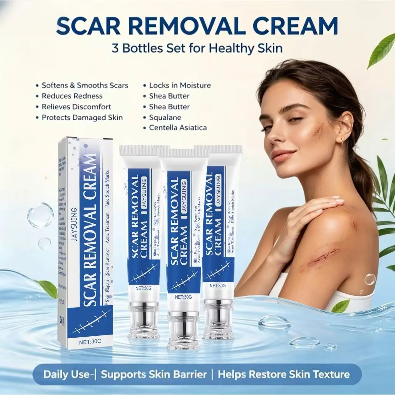 【Pack of 3】，Advanced Silicone Scar Gel - Daily Beauty & Personal Care for Adults, Targets Face & Body Scars, Acne Scar Remover, Scar Soothing Cream
