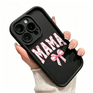 MAMA Letter Bowknot TPU iPhone Case, Stylish Phone Accessories, Tech Accessories, Shockproof Slim Casing with Full Camera Protector, Durable Cover for iPhone 17/17 Plus/16/15/14 Pro Max/13/12/11/X/XS