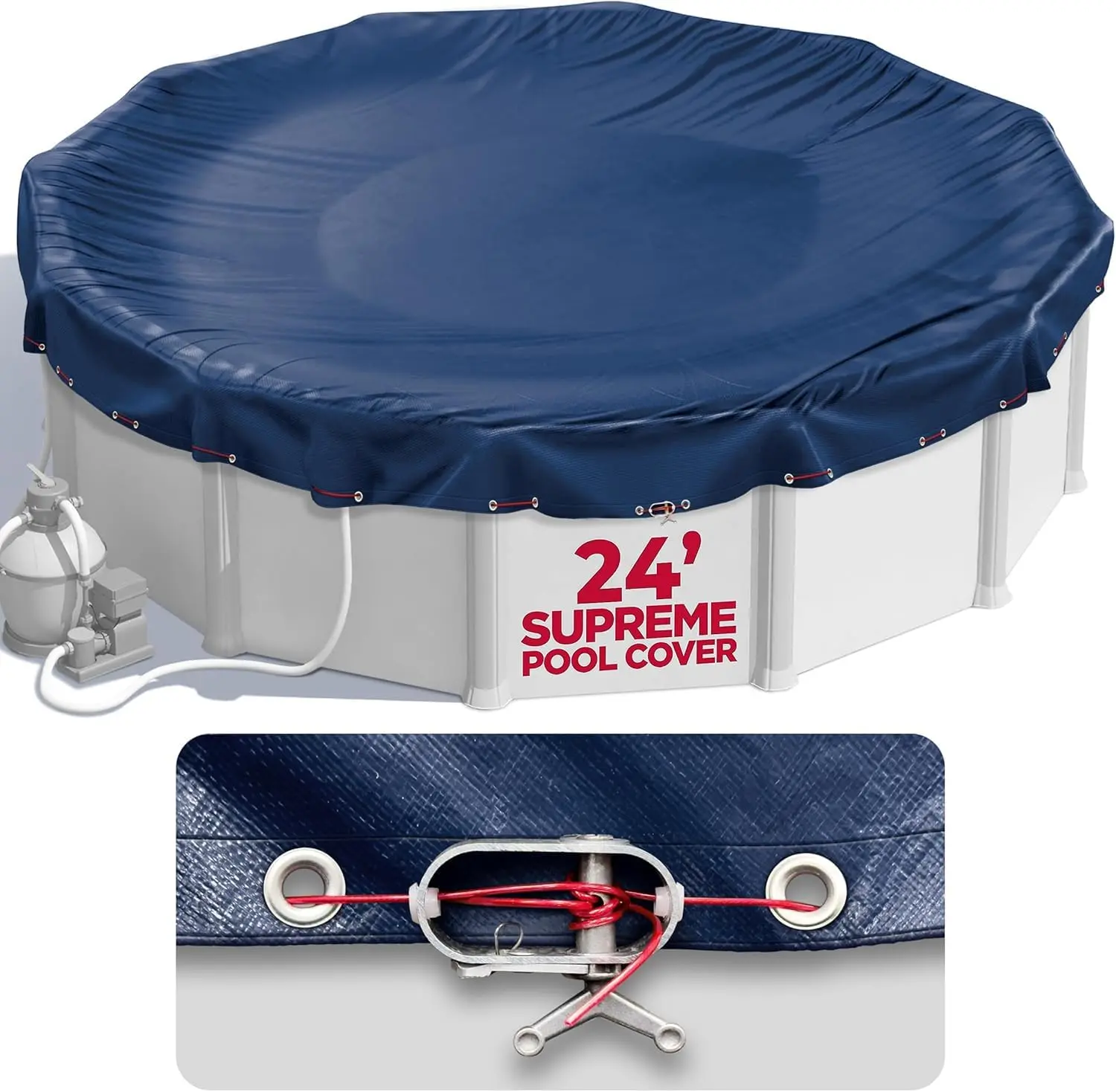 24 ft Round Winter Cover for Above Ground Pools, Navy Blue, Weather-Resistant Pool Accessory