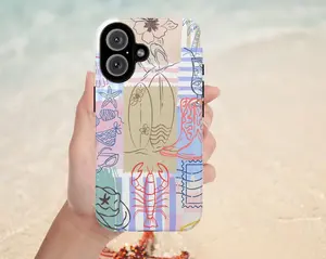 Beach Cowgirl Phone Case, Pastel Summer Surfboard Lobster Protective Cover with Coastal Western Aesthetic Style