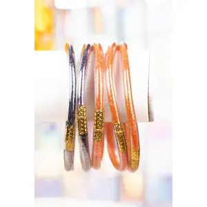 Refuse To Lose Orange and Silver Glitter Jelly Tube Bracelet Set
