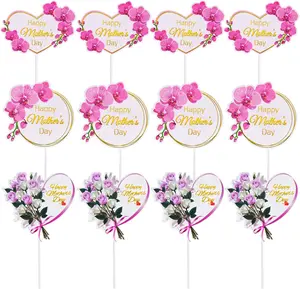 Mother’s Day Cake Toppers & Cupcake Picks 12 Floral Party Decorations for Mom, Happy Mother’s Day Cake Decoration & Party Supplies