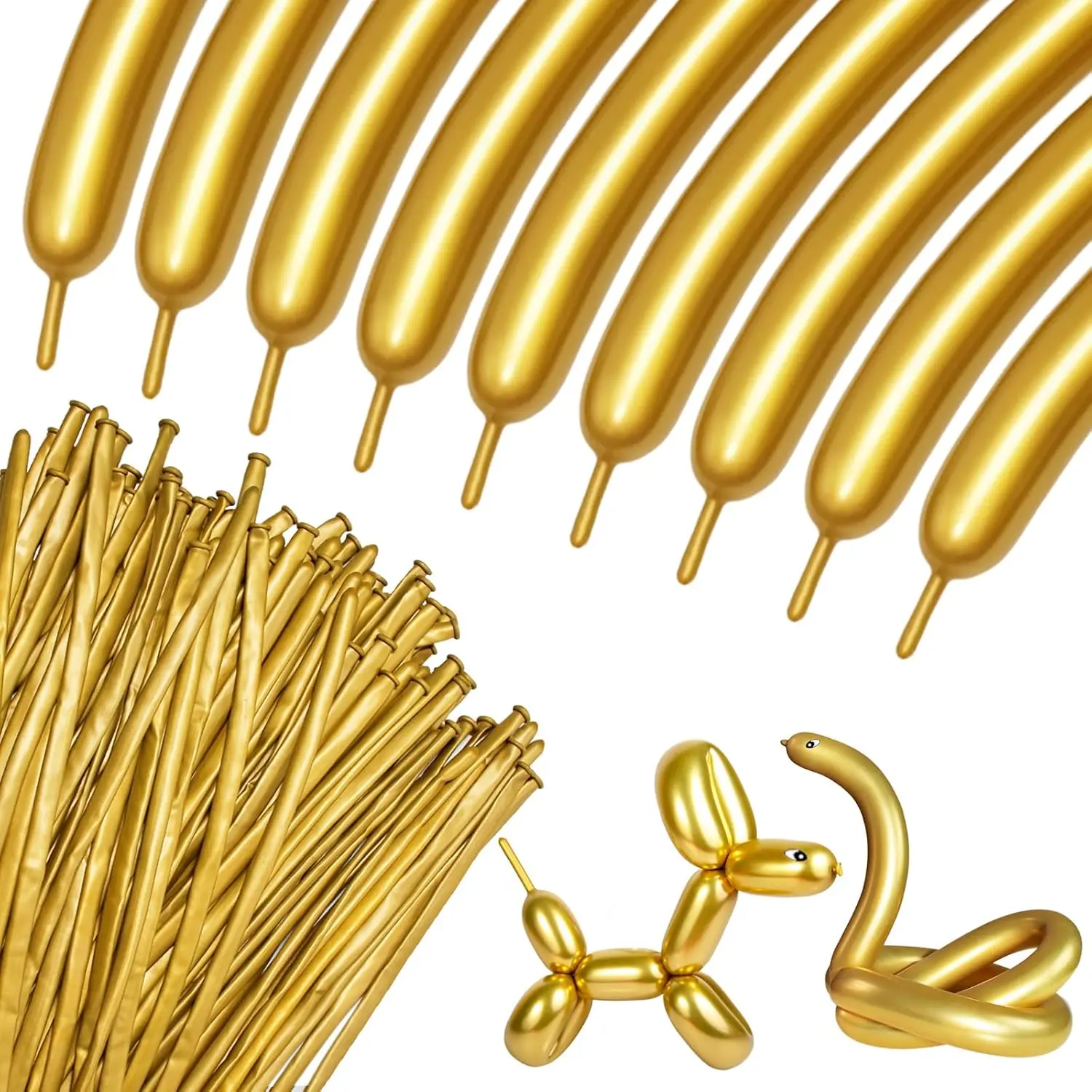 100PCS Metallic Gold Long Balloons for Balloon Art Party and Event Decorations