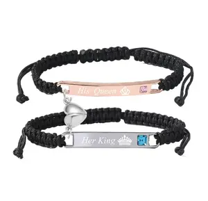 2 Piece Couple Bracelet, Handmade Braided Rope Bracelet, Adjustable Letter Bracelet, Couple Bracelet for Him and Her