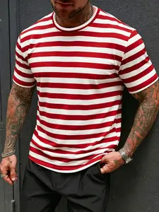 Men's Classic Striped Short Sleeve T-Shirt, Casual Crew Neck Tee, Streetwear Basic Top #StripedTee #BasicTShirt #StreetwearTop #CasualEverydayWear #TikTokMadeMeBuyIt.Non-positioning Print
