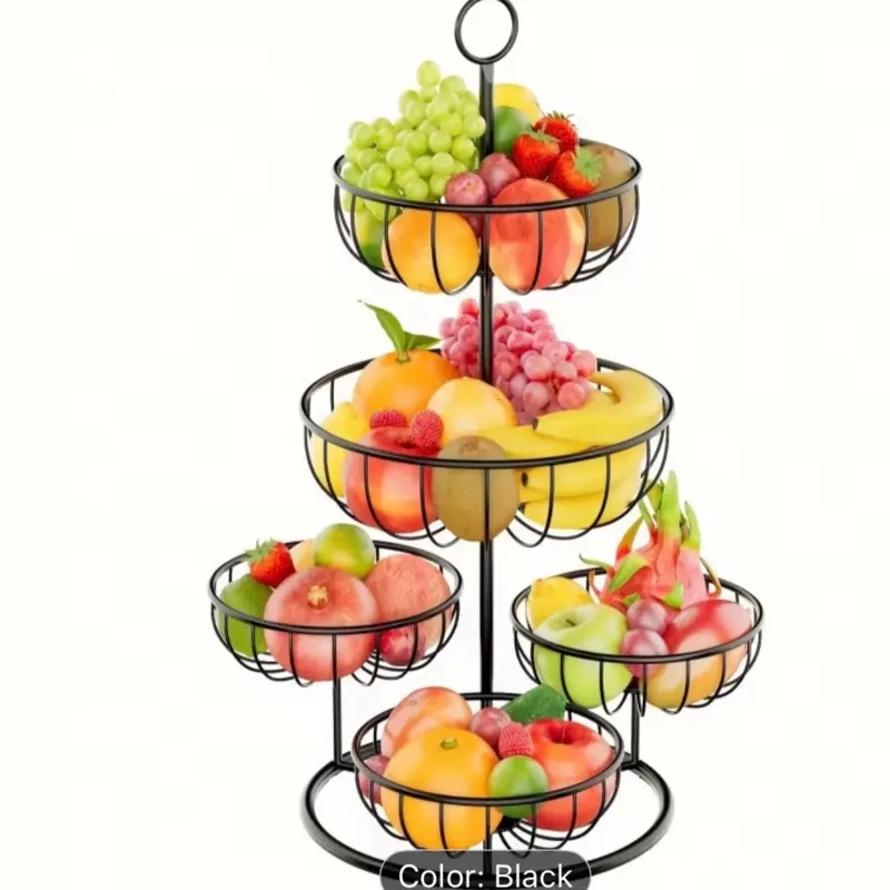 [Sturdy Fruit Basket Stand] Sturdy Metal Wire 5-Tier Fruit Basket Stand | Tall Tiered Kitchen Organizer, Multi-Level Produce & Vegetable Holder Rack, Stable Countertop Display Centerpiece