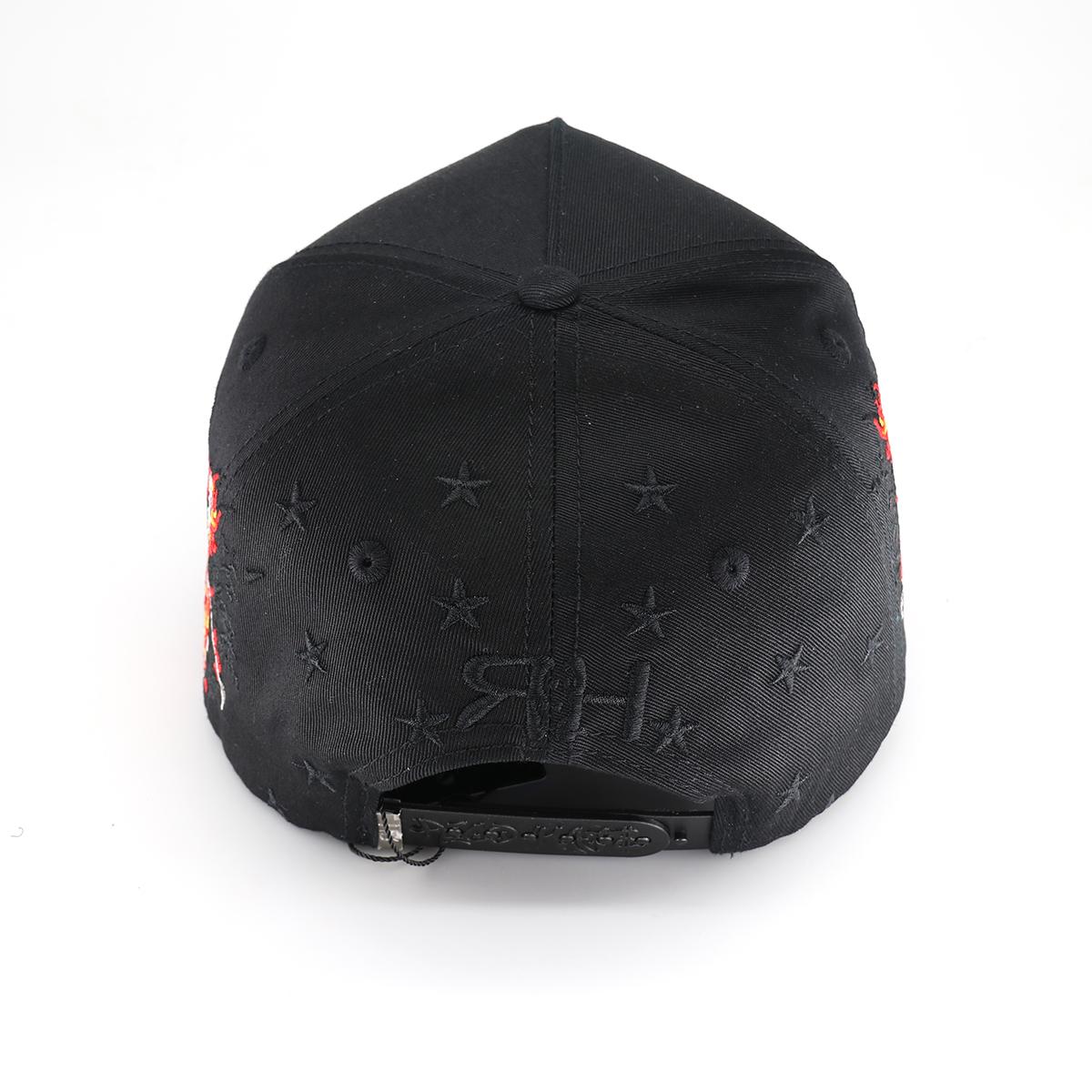 Flaming Skeleton Rhinestone Streetwear Snapback Hat - Black Embroidered Hip Hop Baseball Cap, Unisex Adjustable Urban Street Style Headwear