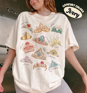 Comfort Colors Retro Princess Crown Shirt, Snow White Rapunzel Ariel Belle Tee, Girl Trip Shirt,Magic Kingdom Princess Vacation Shirt