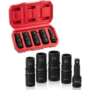 Lug Nut Impact Socket Set, 5 pcs, Lug Nut Socket Set 1/2 Drive, 21mm Lug Nut Socket, Lugnut Impact Socket Set, Lug Nut Sockets, 22mm Lug Nut Socket Set 1/2 Impact, Wheel Lug Nuts Socket