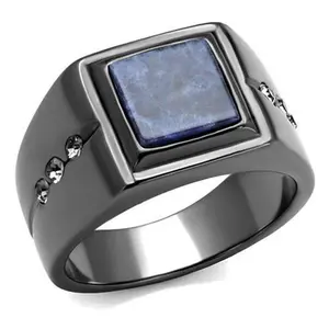 212 MAIN Men's IP Light Black Stainless Steel Blue Sand Rings - Size 9, Fashion Trend Design