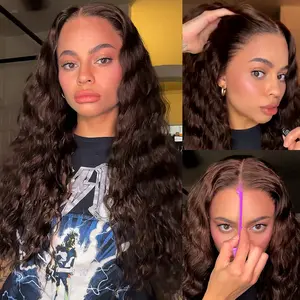 [Glueless Boho Curly Wig] Megalook #4 Chocolate Brown Bohemian Curls 13x6 Lace Front Wigs 180% Density Throw On Go 100% Virgin Human Hair Wigs Pre Plucked with Baby Hair