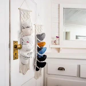 Boho Baseball Cap Hanger-1 Pack-Macrame Hat Organizer for Ball Caps Holder Over Door, Hat Rack for Wall, Cap Rack for Decoration and Display, Boho Handmade Cap Display Hanging Decorative Gift Room