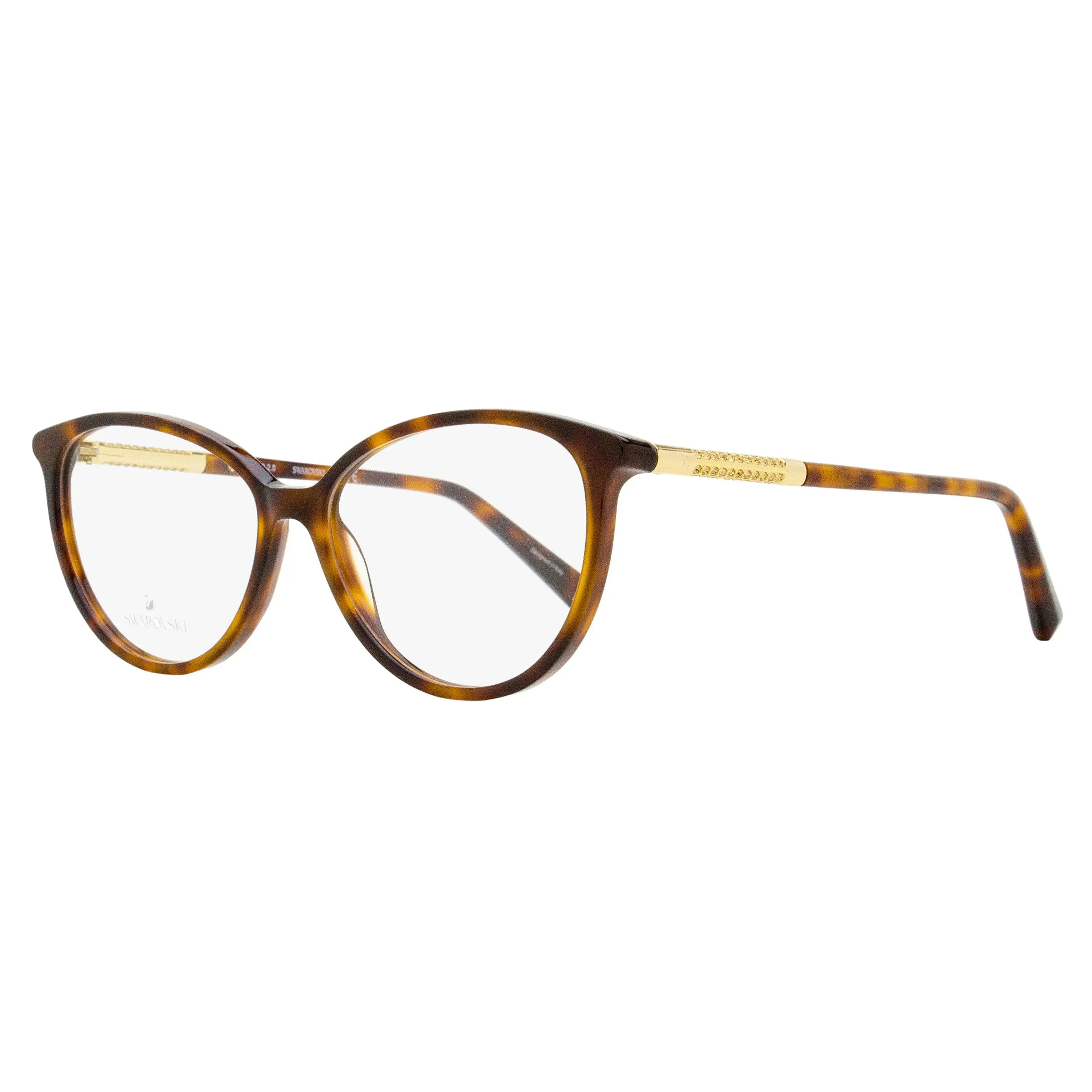 Swarovski Modern Oval Women's Eyeglasses, Dark Havana Acetate Frames with Luminous Crystal Accents - SK5385 54mm, Accessory Non-Prescription Glasses, Chic Non-Prescription Glasses