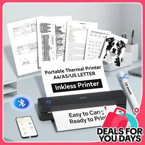 Portable Wireless Bluetooth Thermal Printer, Inkless Travel Printer for iOS Android Laptop, Mobile Printer for Home Office, Supports 8.5x11 US Letter & A4 Paper#SummerWins #DealsForYouDays