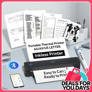 Portable Wireless Bluetooth Thermal Printer, Inkless Travel Printer for iOS Android Laptop, Mobile Printer for Home Office, Supports 8.5x11 US Letter & A4 Paper#SummerWins #DealsForYouDays