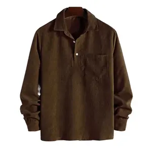 Men's corduroy shirt solid color autumn half button long sleeved lapel shirt casual work collar shirt paired with casual outdoor shirtRAIMENTRY
