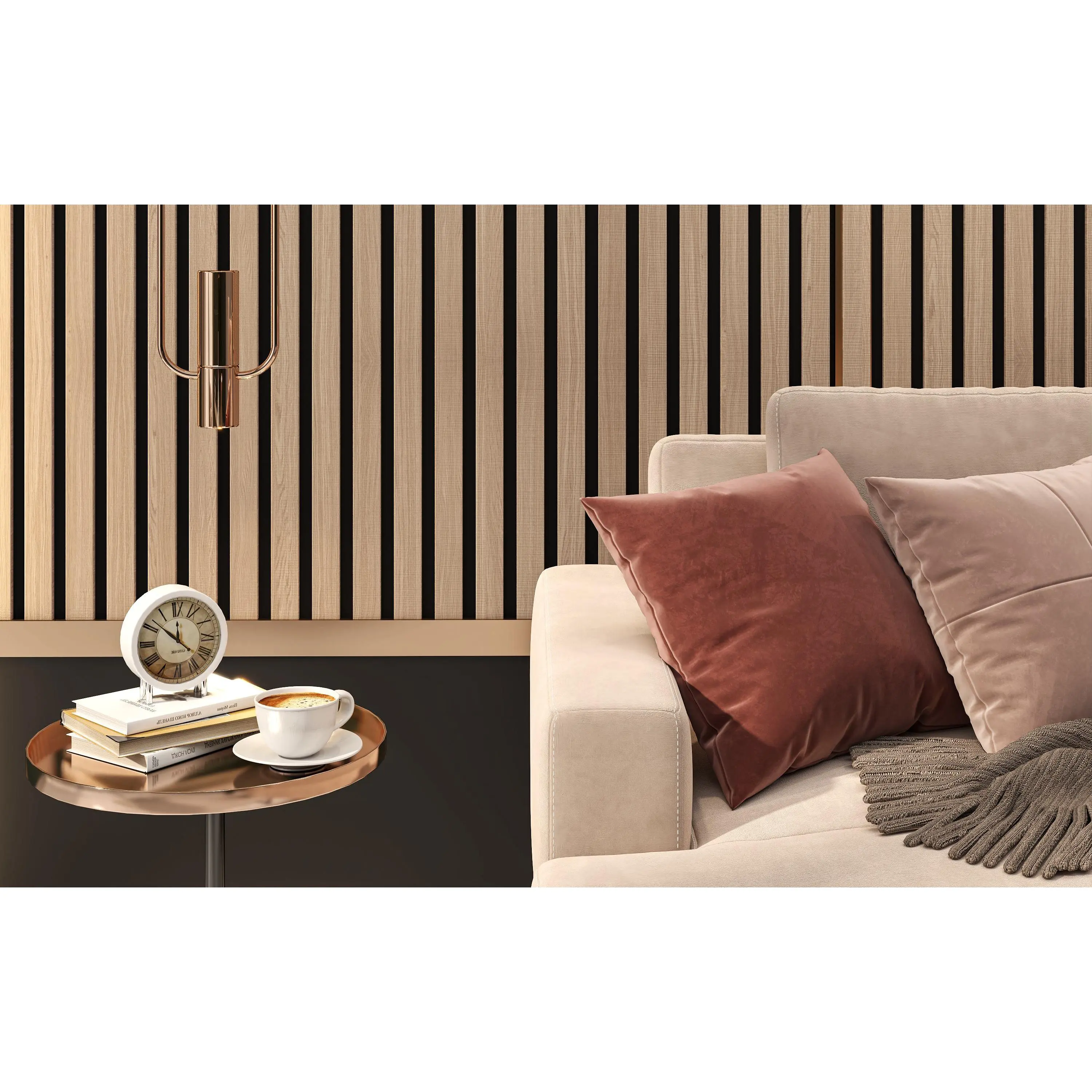 White Oak Wood Slat Wall Panels with Black Accents Stout Profile Acoustic Decorative Wall Panels for Modern Interior Accent Walls | Waterproof, Wear-Resistant Easy Install Panels for Living Room, Bedroom & Office (94" & 106")