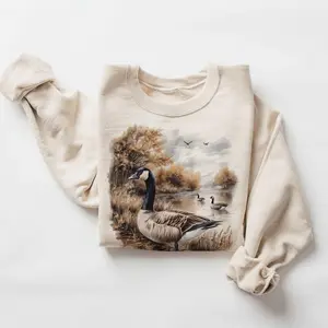 Retro Goose Fall Scene Sweatshirt - 90s Waterfowl Geese Wildlife Nature Pullover Cotton