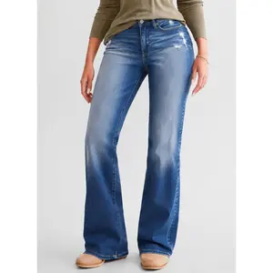 Denim Jeans for Women - Wide Leg Fit with Distressed Details and Comfortable Fit