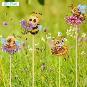 2D FLAT6Pcs Bee Stakes Diamond Painting Kits Animal Diamond Art Garden Decor Kits DIY Crafts Diamond Art Craft Kits for Flower Plant PDIY Diamond Painting Kit for Adults & Beginners, No Skills Needed. Sparkling Art to Brighten Rooms & Perfect Festive Gift