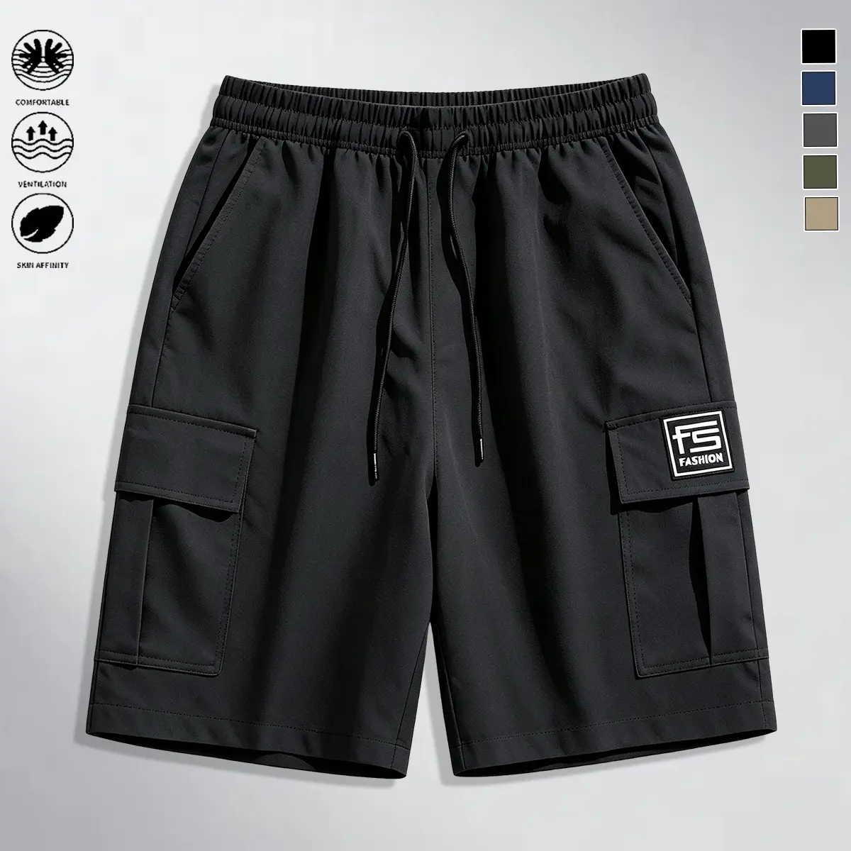 Men’s casual shorts, solid color design, drawstring waistband, adjustable, casual wear, pockets for beach or outdoor activities, everyday shorts, men’s shorts