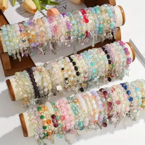 10/30Pcs Elegant Glass Bead Stretch Bracelets Set - Featuring Floral Heart Star Butterfly Charms, Ideal for Everyday & Party Jewelry Gift Set, Birthdays Anniversaries, Year-Round Wear