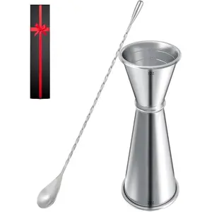 Measuring Jigger & Mixing Spoon Set, Bell Jigger with 1oz and 2oz Measuring Marks for Bartending, Comes with Cocktail Mixing Spoon for Bar Use