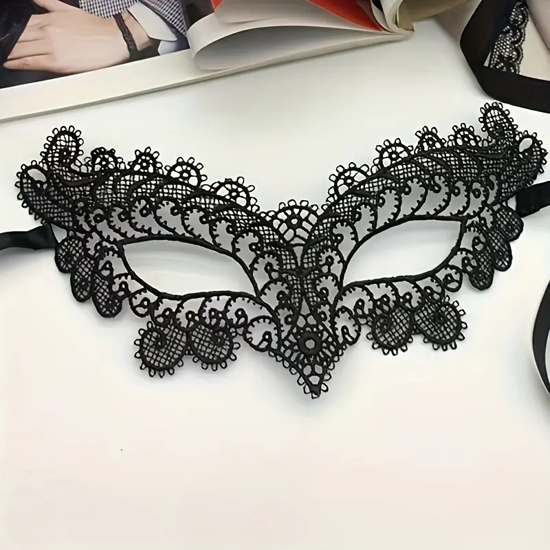 1pc, Masquerade Black Lace Mask Half Face Female Halloween Cos Party White Fun Cute Eye Mask Veil