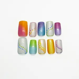 Presscription - Prism Pop - Short Coffin Shaped Press On Nails - Hand Painted with Colorful Designs and Gradient Effects