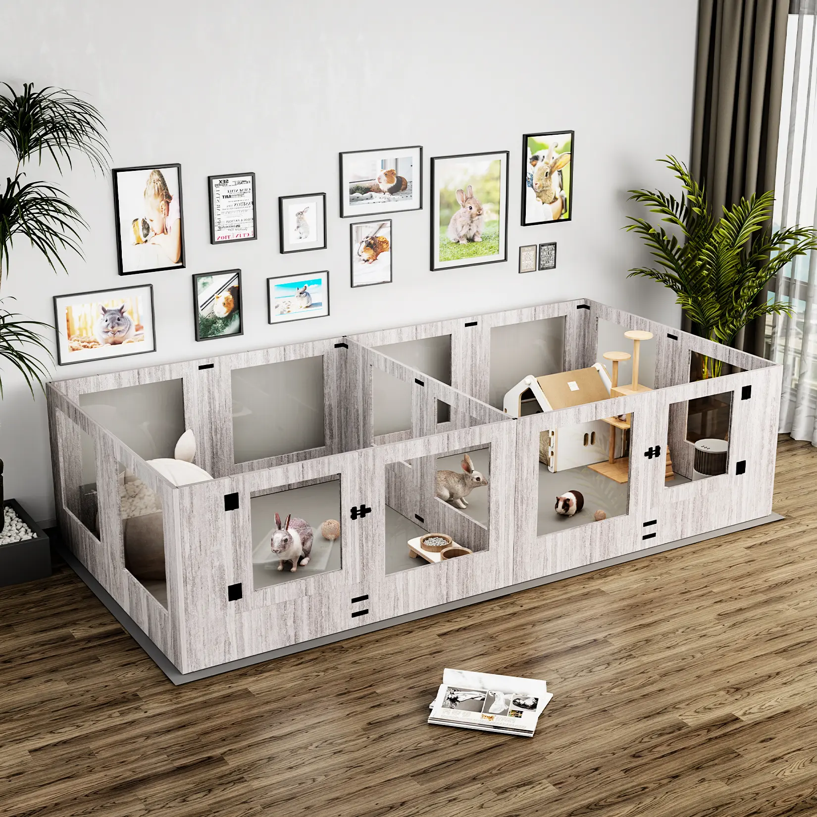 Bingopaw Tempered Glass Dog Playpen - 11 x Panels, 4 x Protective Rails, Indoor Safe Space for Newborn Puppies Whelping, Playing, 11 X Playpen Panels